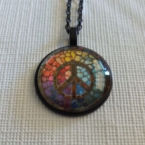 Mosaic Peace Sign Pendant Necklace